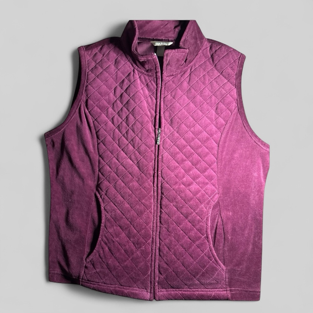 White Stag VTG Women’s Velvet Vest Purple Quilted Granny core Cotton blend Sz16-